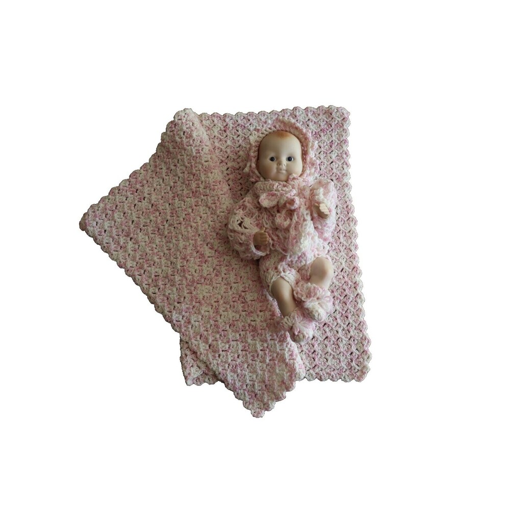 Darice 13" New Born Plastic Baby Doll Porcelain Look Handmade Blanket + Outfit